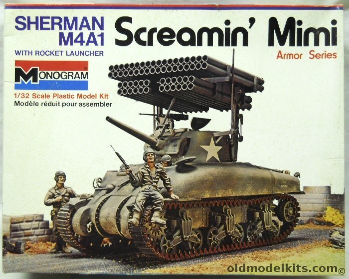 Monogram 1/32 Sherman M4A1 Tank Screamin Mimi With Diorama Instructions and T34 Rocket Launcher, 4200 plastic model kit